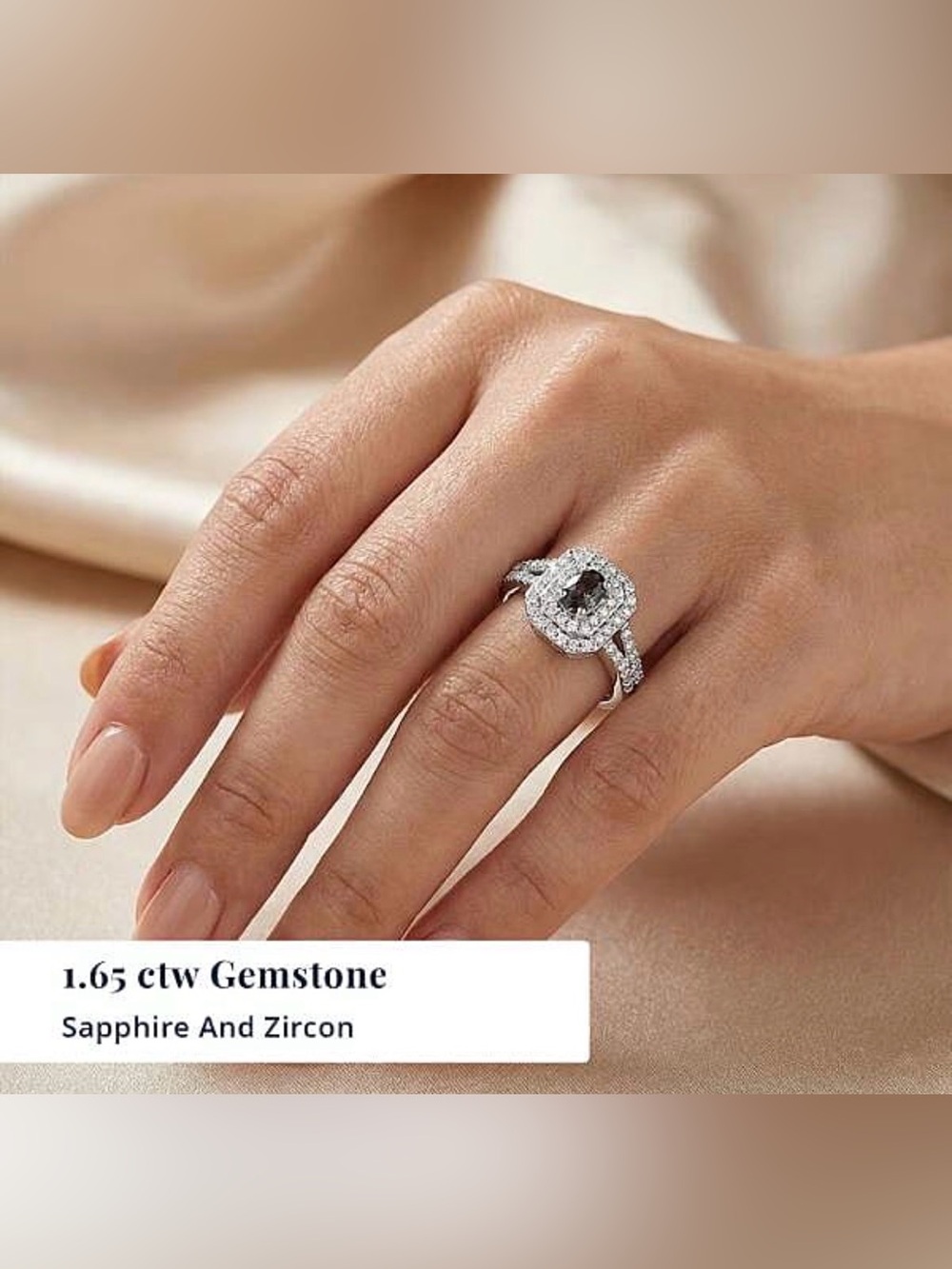 1.65 ct Sapphire and Zircon Halo Cocktail Ring in Silver